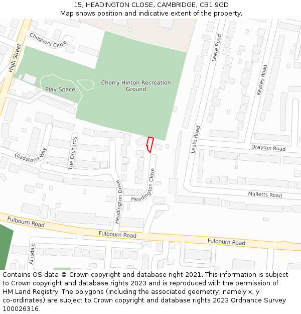 15, HEADINGTON CLOSE, CAMBRIDGE, CB1 9GD: Location map and indicative extent of plot