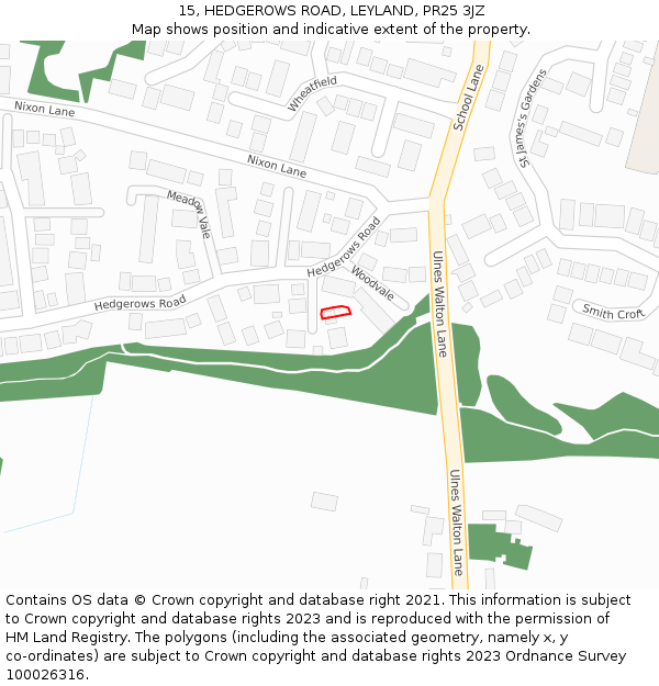 15, HEDGEROWS ROAD, LEYLAND, PR25 3JZ: Location map and indicative extent of plot