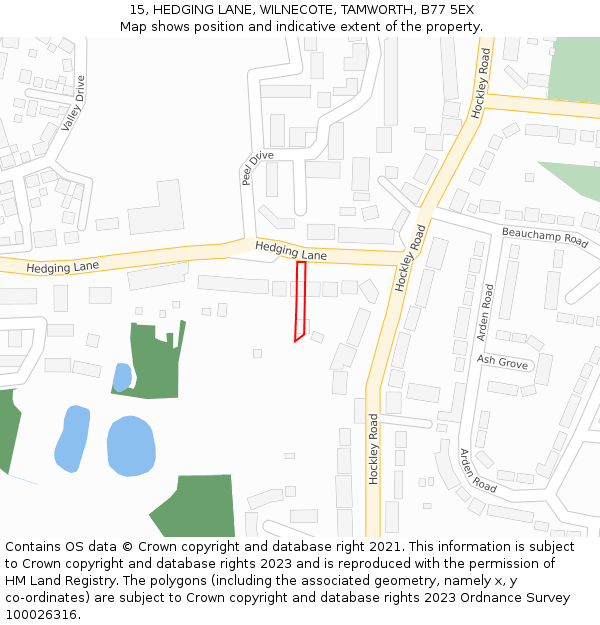 15, HEDGING LANE, WILNECOTE, TAMWORTH, B77 5EX: Location map and indicative extent of plot