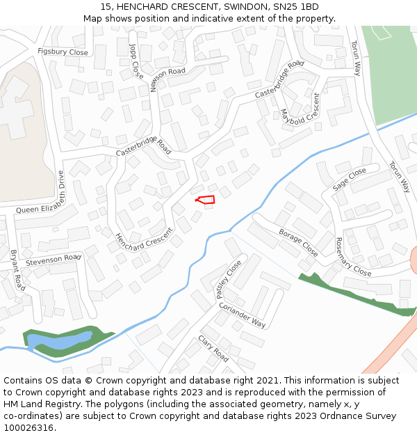 15, HENCHARD CRESCENT, SWINDON, SN25 1BD: Location map and indicative extent of plot