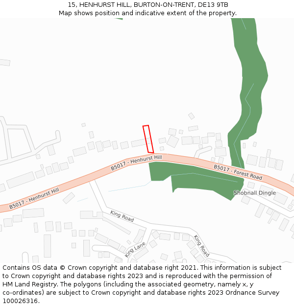 15, HENHURST HILL, BURTON-ON-TRENT, DE13 9TB: Location map and indicative extent of plot