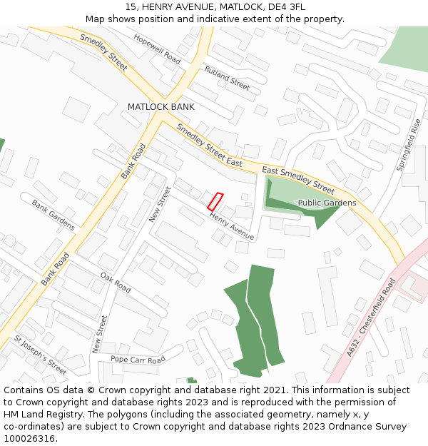 15, HENRY AVENUE, MATLOCK, DE4 3FL: Location map and indicative extent of plot
