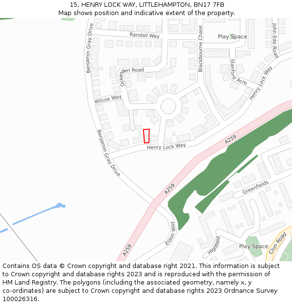15, HENRY LOCK WAY, LITTLEHAMPTON, BN17 7FB: Location map and indicative extent of plot