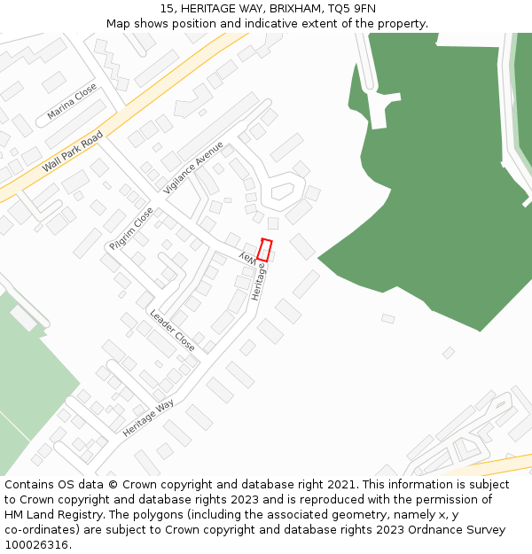 15, HERITAGE WAY, BRIXHAM, TQ5 9FN: Location map and indicative extent of plot
