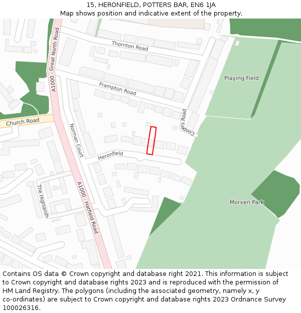 15, HERONFIELD, POTTERS BAR, EN6 1JA: Location map and indicative extent of plot