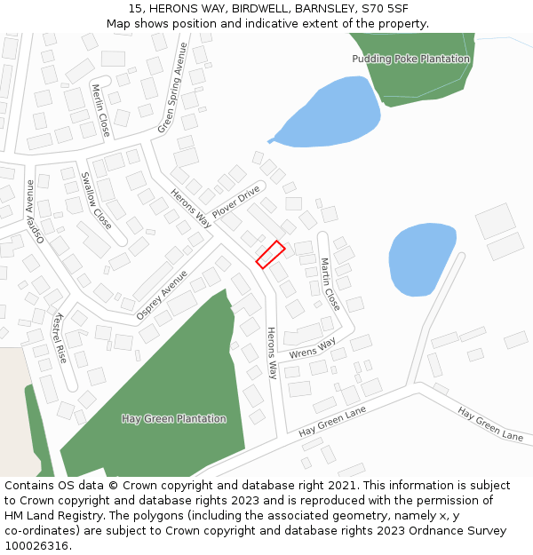 15, HERONS WAY, BIRDWELL, BARNSLEY, S70 5SF: Location map and indicative extent of plot