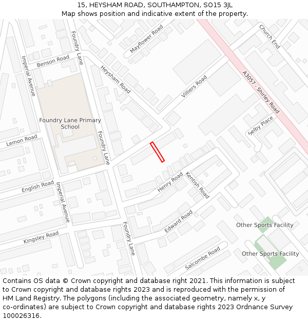 15, HEYSHAM ROAD, SOUTHAMPTON, SO15 3JL: Location map and indicative extent of plot