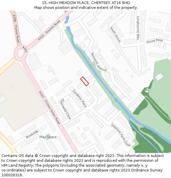 15, HIGH MEADOW PLACE, CHERTSEY, KT16 9HD: Location map and indicative extent of plot