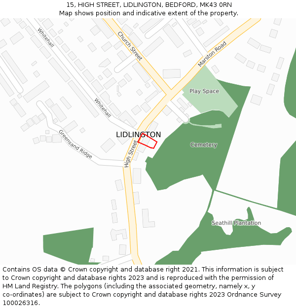 15, HIGH STREET, LIDLINGTON, BEDFORD, MK43 0RN: Location map and indicative extent of plot