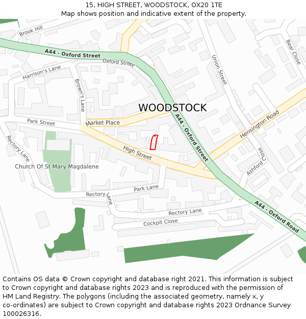 15, HIGH STREET, WOODSTOCK, OX20 1TE: Location map and indicative extent of plot