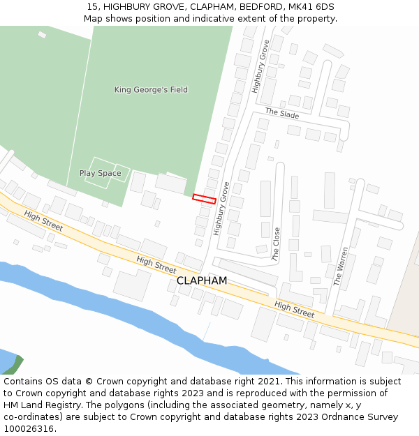 15, HIGHBURY GROVE, CLAPHAM, BEDFORD, MK41 6DS: Location map and indicative extent of plot