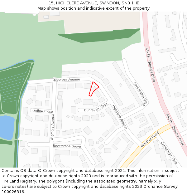 15, HIGHCLERE AVENUE, SWINDON, SN3 1HB: Location map and indicative extent of plot