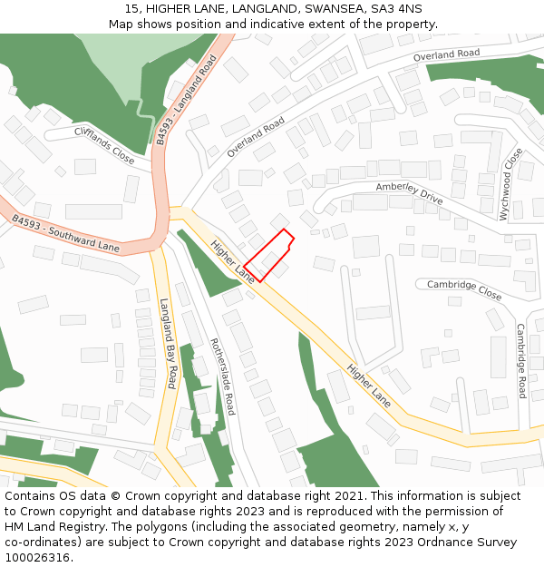 15, HIGHER LANE, LANGLAND, SWANSEA, SA3 4NS: Location map and indicative extent of plot