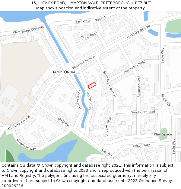 15, HIGNEY ROAD, HAMPTON VALE, PETERBOROUGH, PE7 8LZ: Location map and indicative extent of plot
