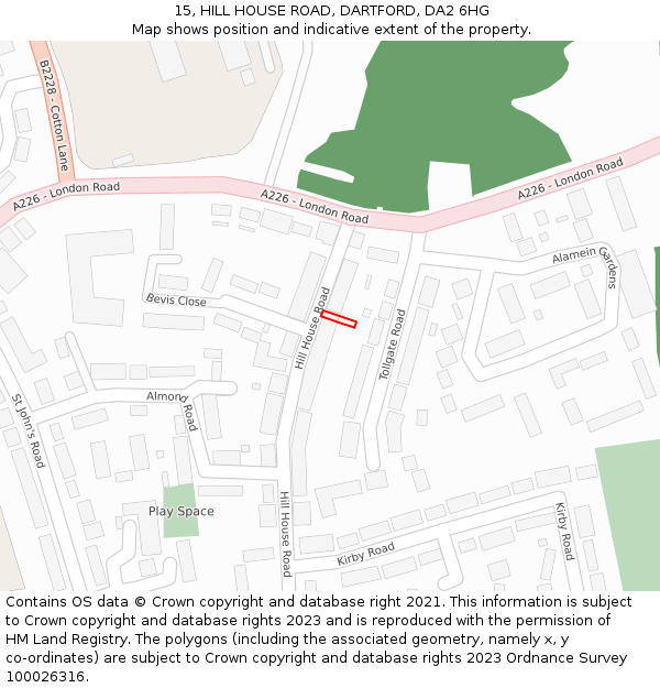 15, HILL HOUSE ROAD, DARTFORD, DA2 6HG: Location map and indicative extent of plot