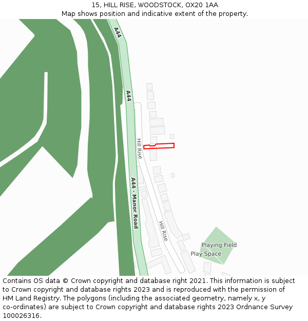 15, HILL RISE, WOODSTOCK, OX20 1AA: Location map and indicative extent of plot