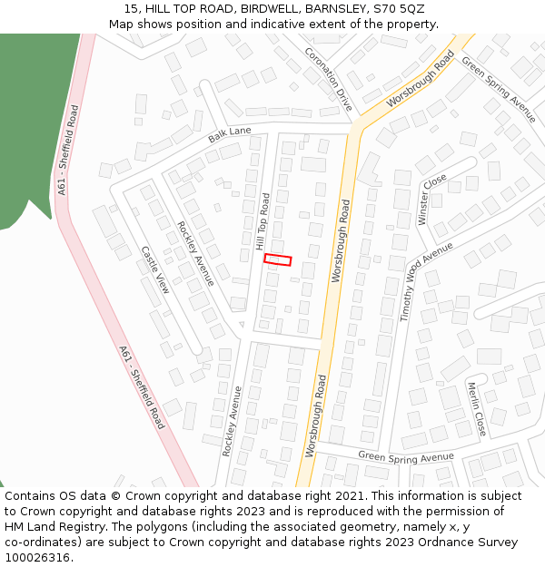 15, HILL TOP ROAD, BIRDWELL, BARNSLEY, S70 5QZ: Location map and indicative extent of plot
