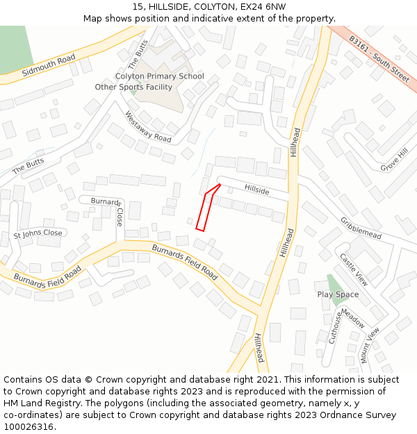 15, HILLSIDE, COLYTON, EX24 6NW: Location map and indicative extent of plot