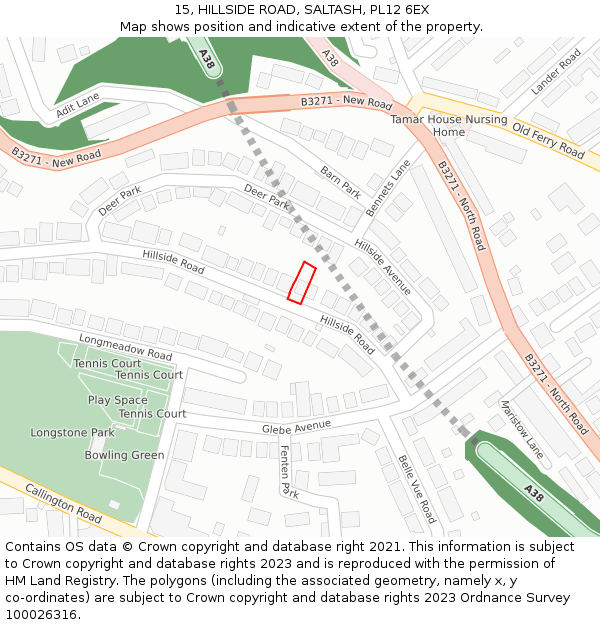 15, HILLSIDE ROAD, SALTASH, PL12 6EX: Location map and indicative extent of plot