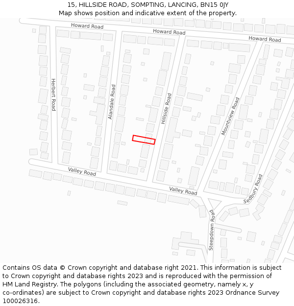 15, HILLSIDE ROAD, SOMPTING, LANCING, BN15 0JY: Location map and indicative extent of plot