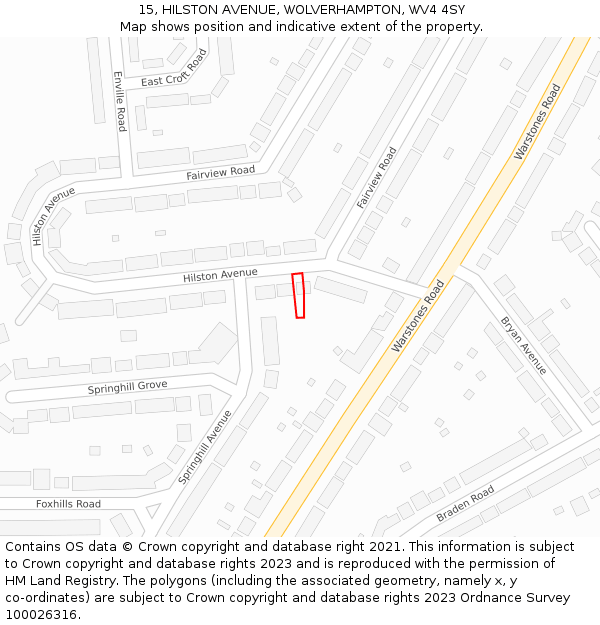 15, HILSTON AVENUE, WOLVERHAMPTON, WV4 4SY: Location map and indicative extent of plot