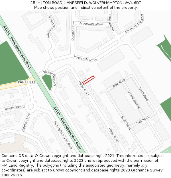 15, HILTON ROAD, LANESFIELD, WOLVERHAMPTON, WV4 6DT: Location map and indicative extent of plot