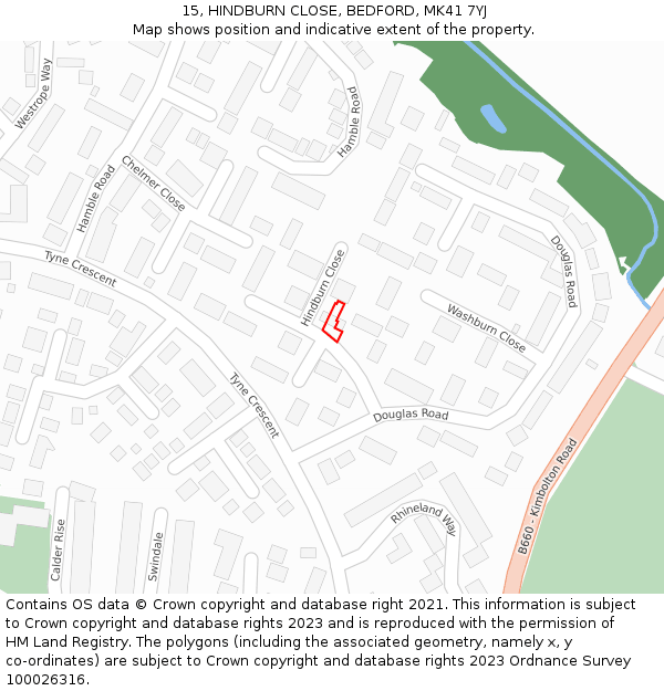 15, HINDBURN CLOSE, BEDFORD, MK41 7YJ: Location map and indicative extent of plot