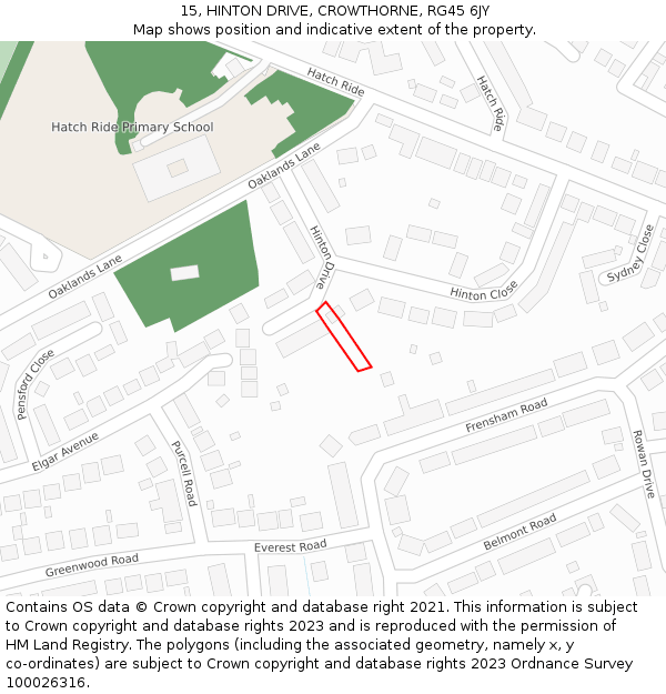 15, HINTON DRIVE, CROWTHORNE, RG45 6JY: Location map and indicative extent of plot