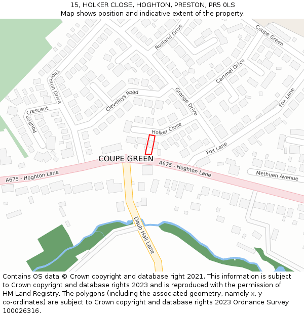 15, HOLKER CLOSE, HOGHTON, PRESTON, PR5 0LS: Location map and indicative extent of plot
