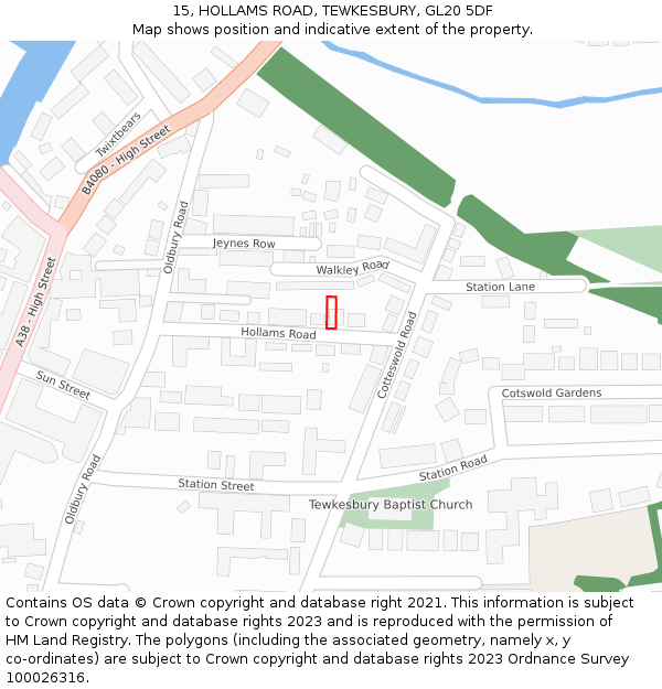 15, HOLLAMS ROAD, TEWKESBURY, GL20 5DF: Location map and indicative extent of plot