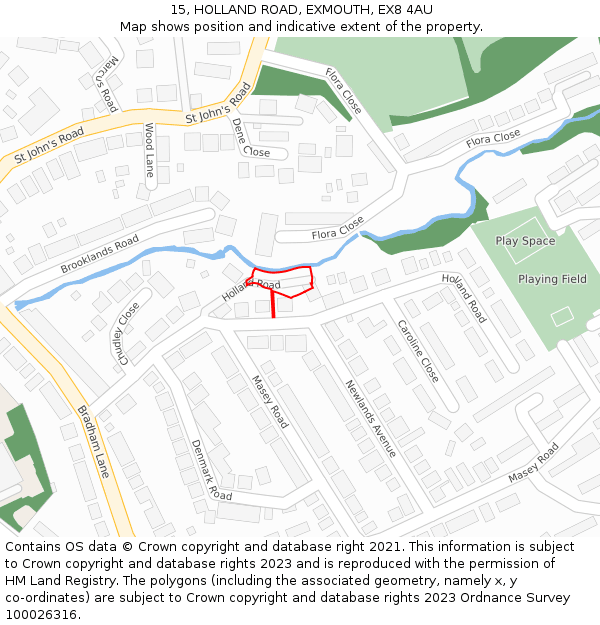 15, HOLLAND ROAD, EXMOUTH, EX8 4AU: Location map and indicative extent of plot