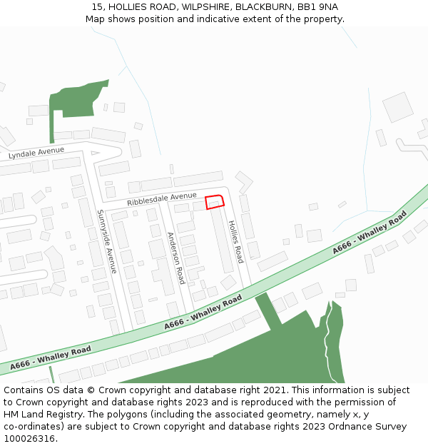 15, HOLLIES ROAD, WILPSHIRE, BLACKBURN, BB1 9NA: Location map and indicative extent of plot