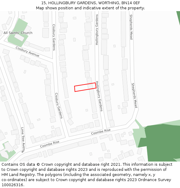 15, HOLLINGBURY GARDENS, WORTHING, BN14 0EF: Location map and indicative extent of plot