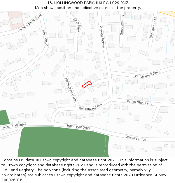 15, HOLLINGWOOD PARK, ILKLEY, LS29 9NZ: Location map and indicative extent of plot