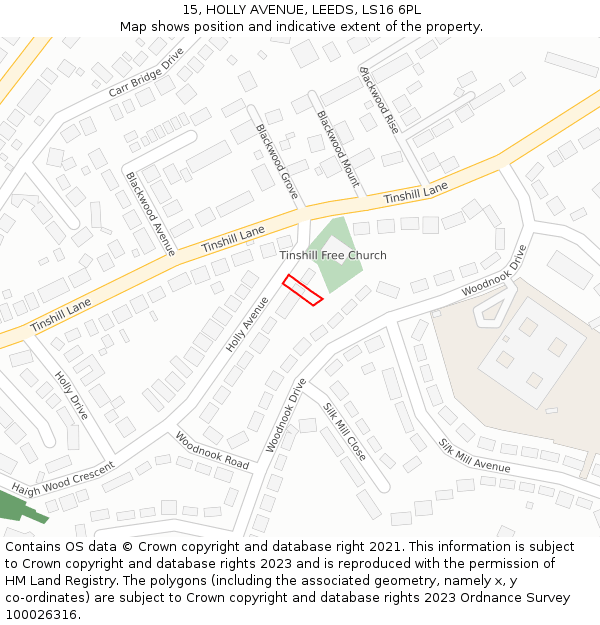 15, HOLLY AVENUE, LEEDS, LS16 6PL: Location map and indicative extent of plot