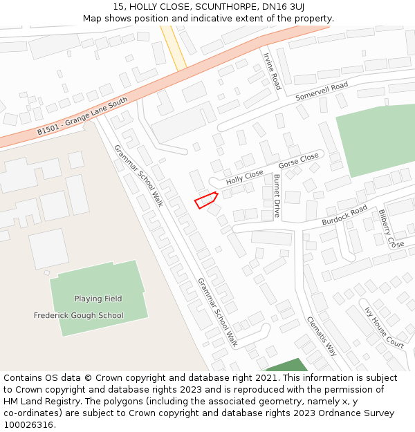 15, HOLLY CLOSE, SCUNTHORPE, DN16 3UJ: Location map and indicative extent of plot
