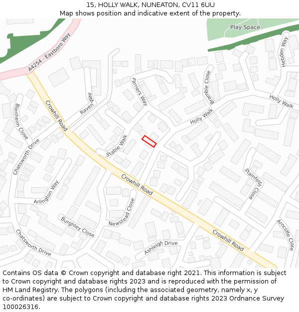 15, HOLLY WALK, NUNEATON, CV11 6UU: Location map and indicative extent of plot