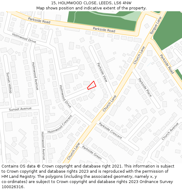 15, HOLMWOOD CLOSE, LEEDS, LS6 4NW: Location map and indicative extent of plot