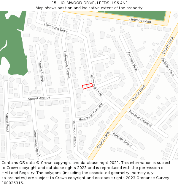 15, HOLMWOOD DRIVE, LEEDS, LS6 4NF: Location map and indicative extent of plot