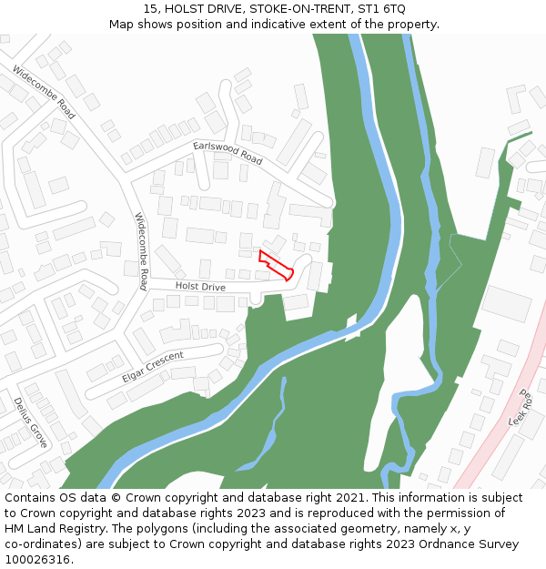 15, HOLST DRIVE, STOKE-ON-TRENT, ST1 6TQ: Location map and indicative extent of plot