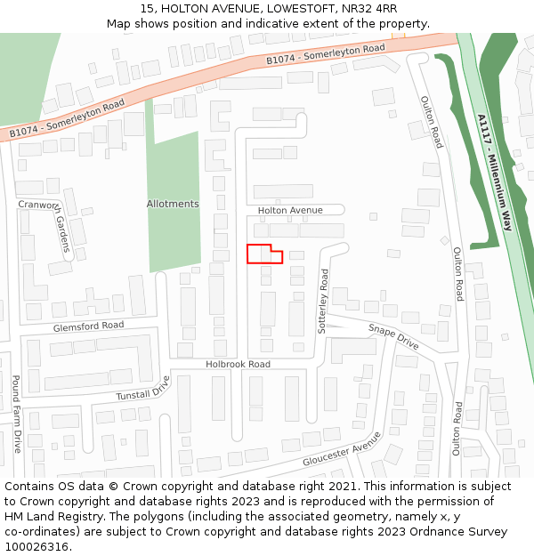 15, HOLTON AVENUE, LOWESTOFT, NR32 4RR: Location map and indicative extent of plot