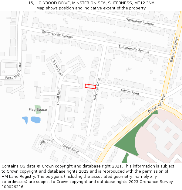 15, HOLYROOD DRIVE, MINSTER ON SEA, SHEERNESS, ME12 3NA: Location map and indicative extent of plot