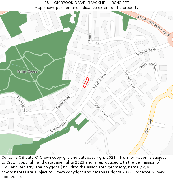 15, HOMBROOK DRIVE, BRACKNELL, RG42 1PT: Location map and indicative extent of plot