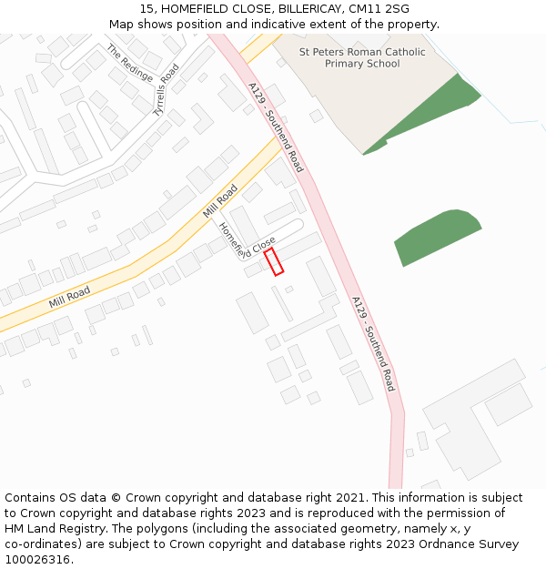 15, HOMEFIELD CLOSE, BILLERICAY, CM11 2SG: Location map and indicative extent of plot