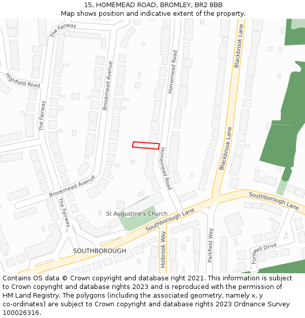 15, HOMEMEAD ROAD, BROMLEY, BR2 8BB: Location map and indicative extent of plot
