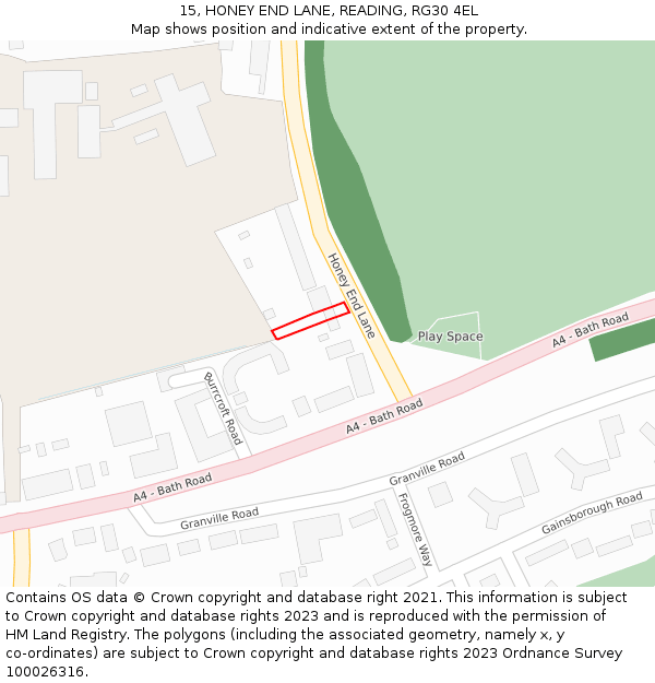 15, HONEY END LANE, READING, RG30 4EL: Location map and indicative extent of plot