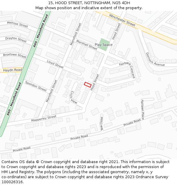 15, HOOD STREET, NOTTINGHAM, NG5 4DH: Location map and indicative extent of plot