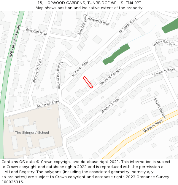 15, HOPWOOD GARDENS, TUNBRIDGE WELLS, TN4 9PT: Location map and indicative extent of plot