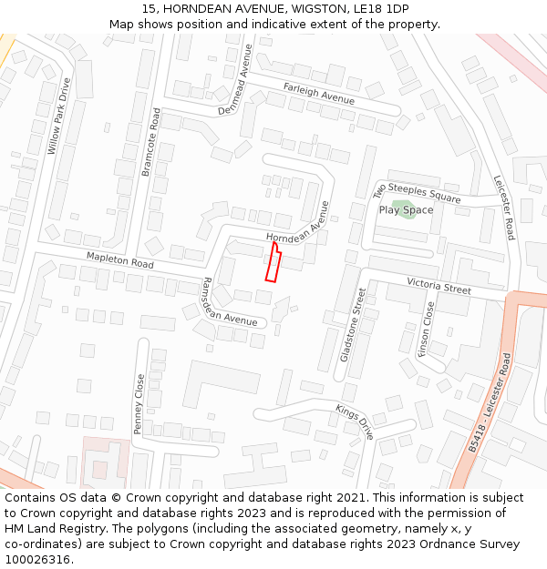 15, HORNDEAN AVENUE, WIGSTON, LE18 1DP: Location map and indicative extent of plot
