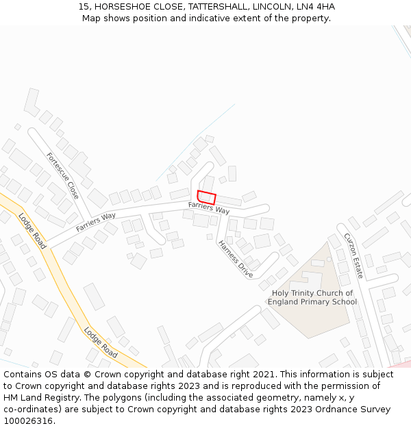 15, HORSESHOE CLOSE, TATTERSHALL, LINCOLN, LN4 4HA: Location map and indicative extent of plot